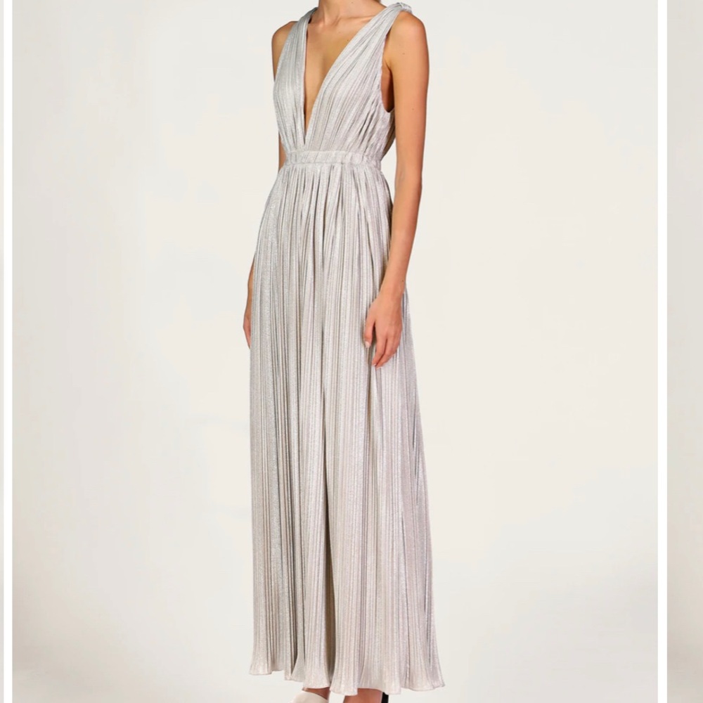 Halston pleated silver gown